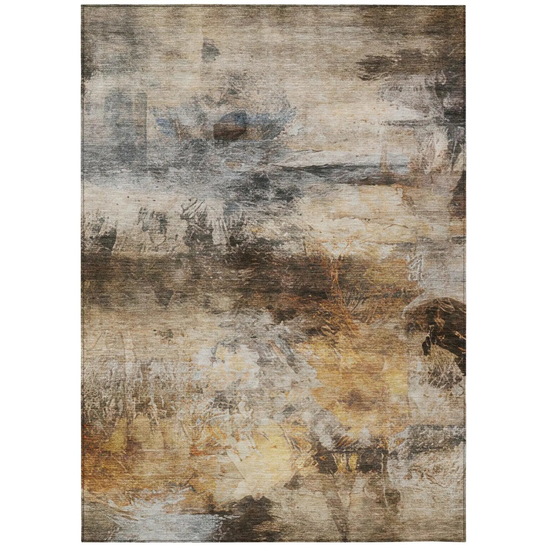5' X 8' Khaki And Brown Abstract Washable Indoor Outdoor Area Rug Homeroots Outdoor
